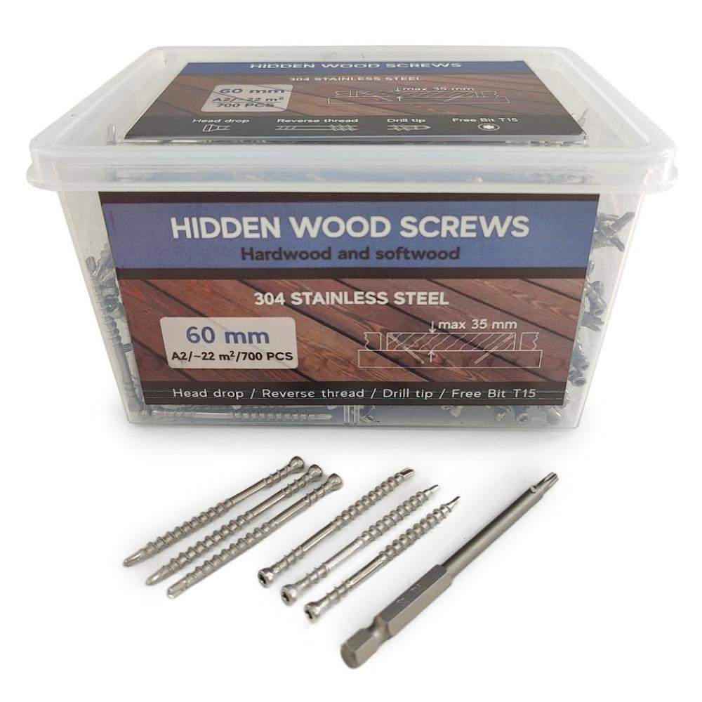 Саморезы Hidden Wood Screws A2 60 mm 700 шт саморезы deck wood screws 41x4 2мм c4 t20 1750шт