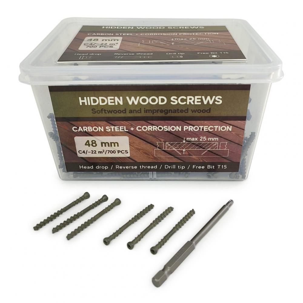 Саморезы Hidden Wood Screws C4 48 mm 700 шт пильный диск по дереву bosch eco wood 2 608 644 377 148t диаметр 190 мм посадочный 30 мм толщина 1 4 мм
