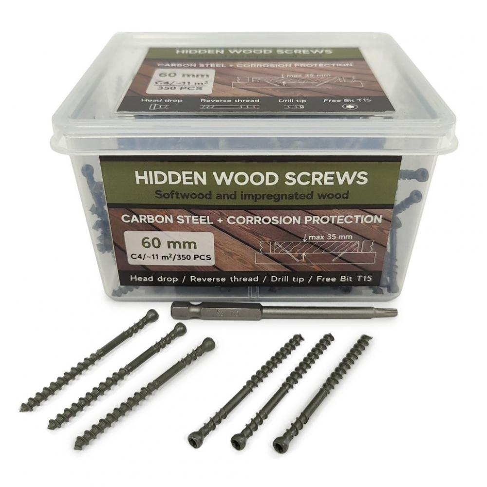 Саморезы Hidden Wood Screws C4 60 mm 350 шт свёрла для монтажа hidden wood screws 2шт