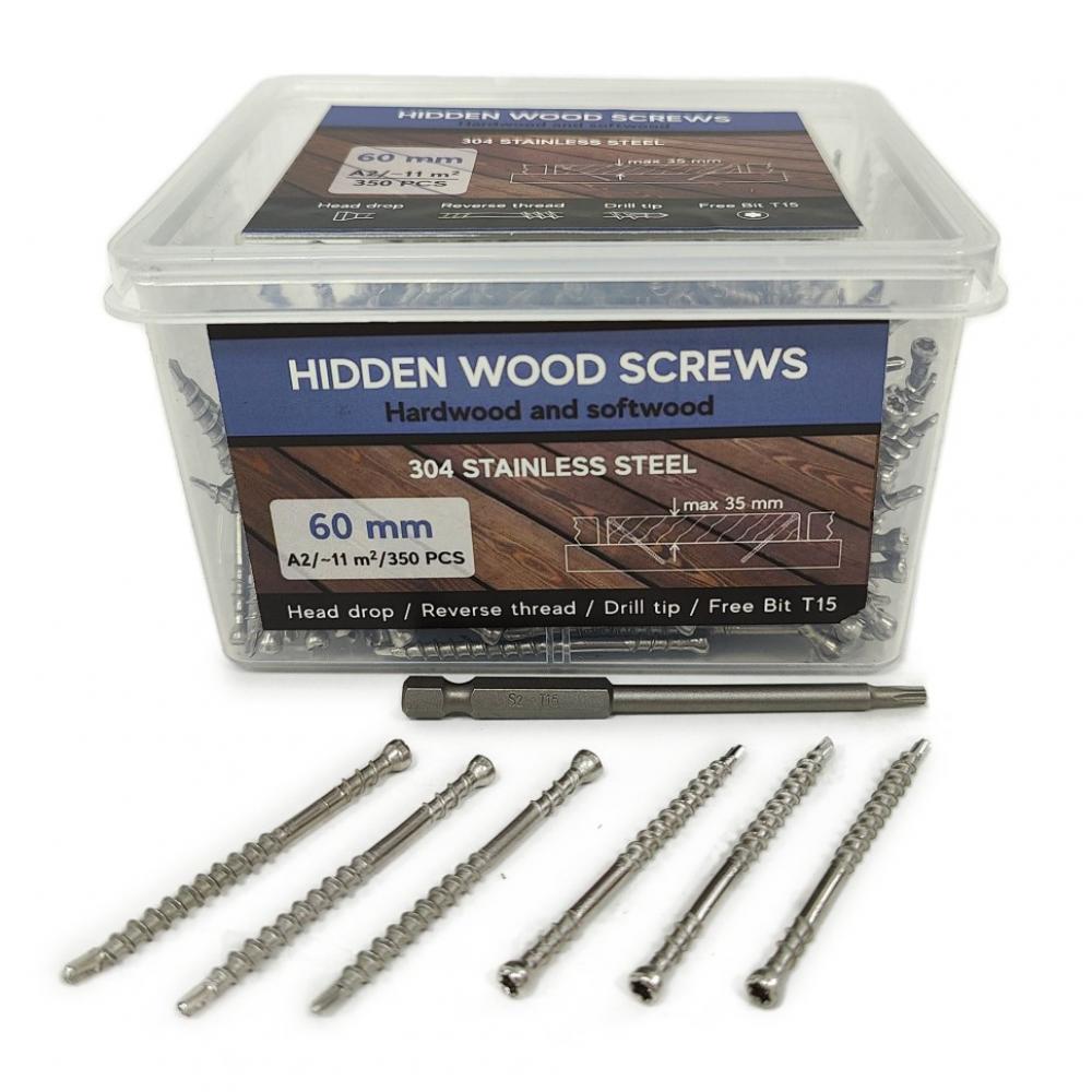 Саморезы Hidden Wood Screws A2 60 mm 350 шт свёрла для монтажа hidden wood screws 2шт