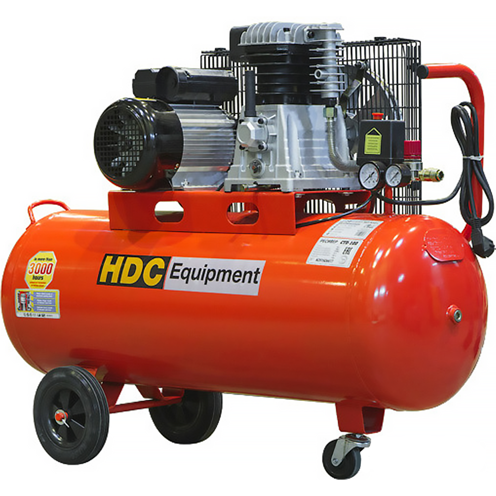 Компрессор HDC HD-A101 (396 л/мин, 10 атм, ременной, масляный, ресив. 100 л, 220 В, 2.20 кВт) компрессор ременной масляный аэрус 380 100 100 л 380 л мин