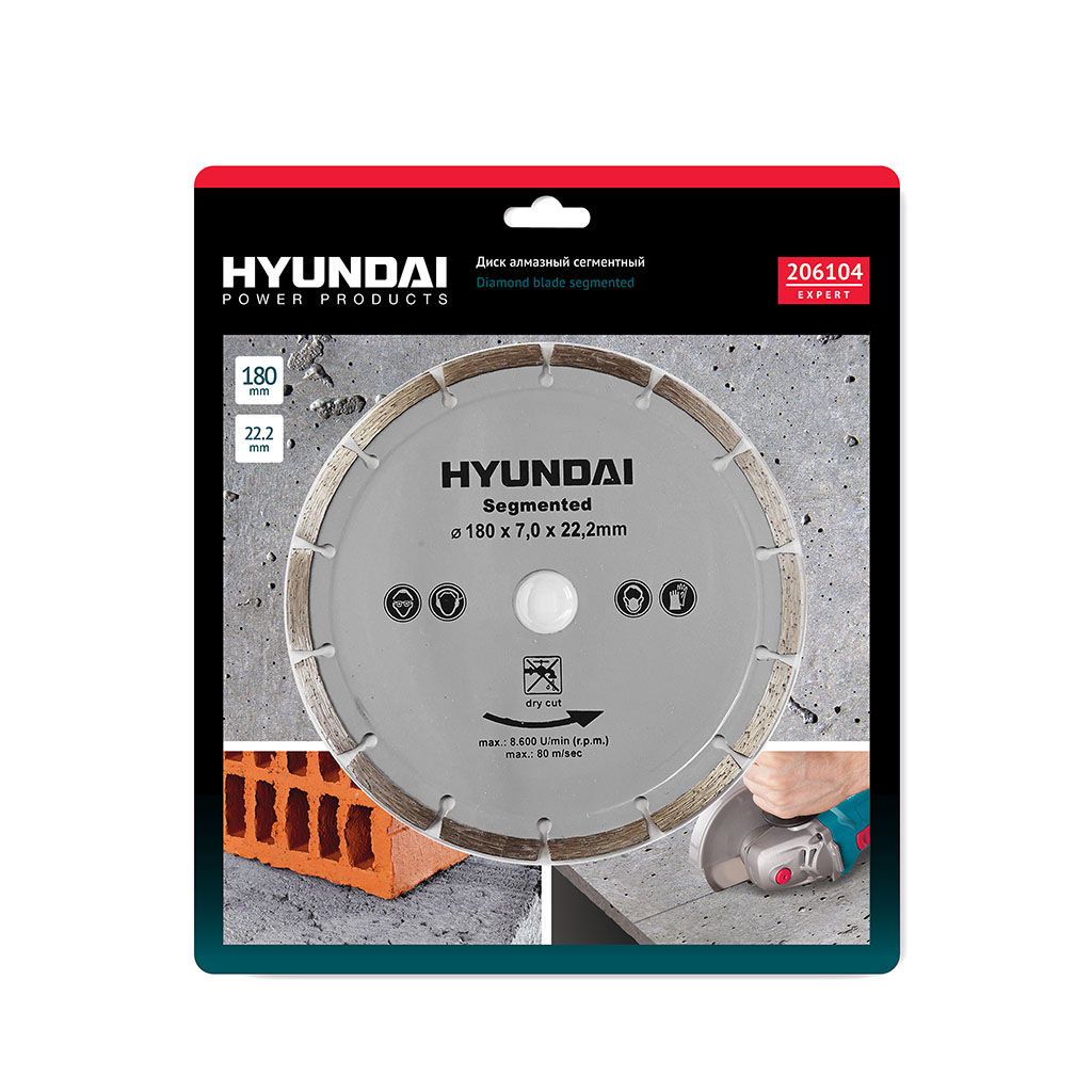 Диск алмазный HYUNDAI 180*22,2mm сегментный 206104 диск алмазный hyundai 150 22 2mm сегментный 206103