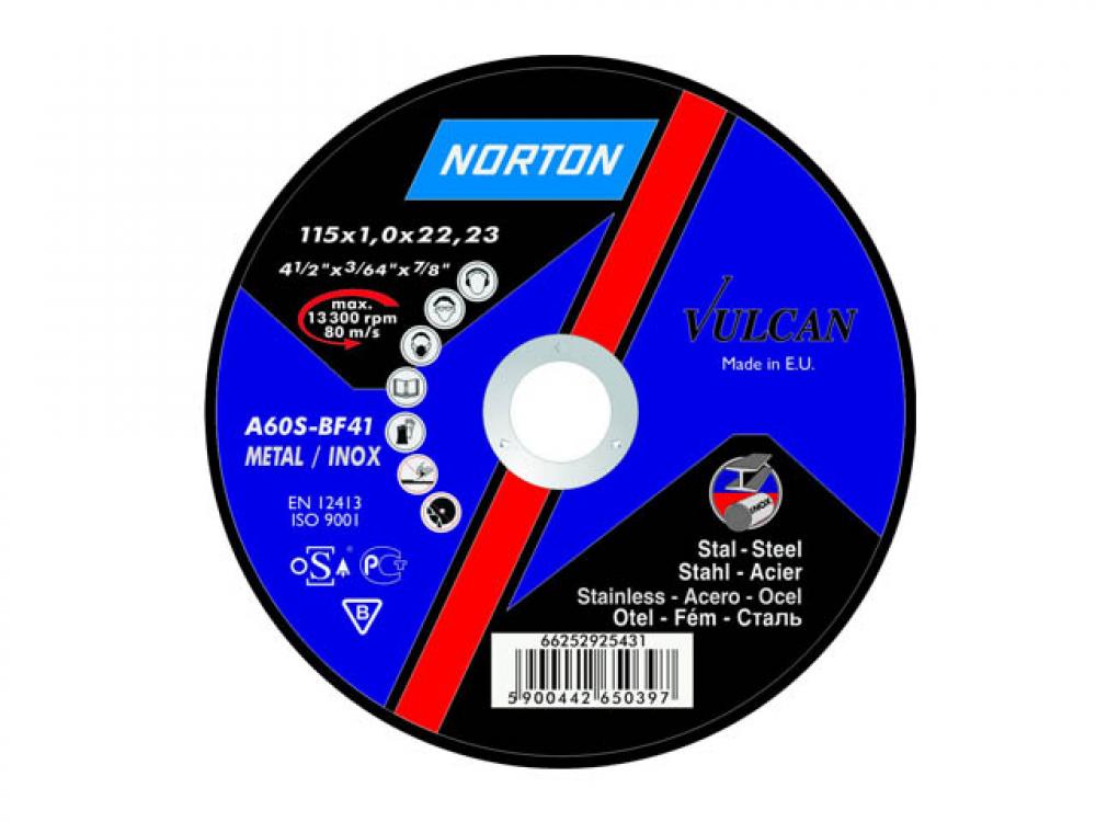 Круг отрезной 180х2.0x22.2 мм для металла Vulcan NORTON (66252925440) круг отрезной 180х2 0x22 2 мм для металла vulcan norton 66252925440