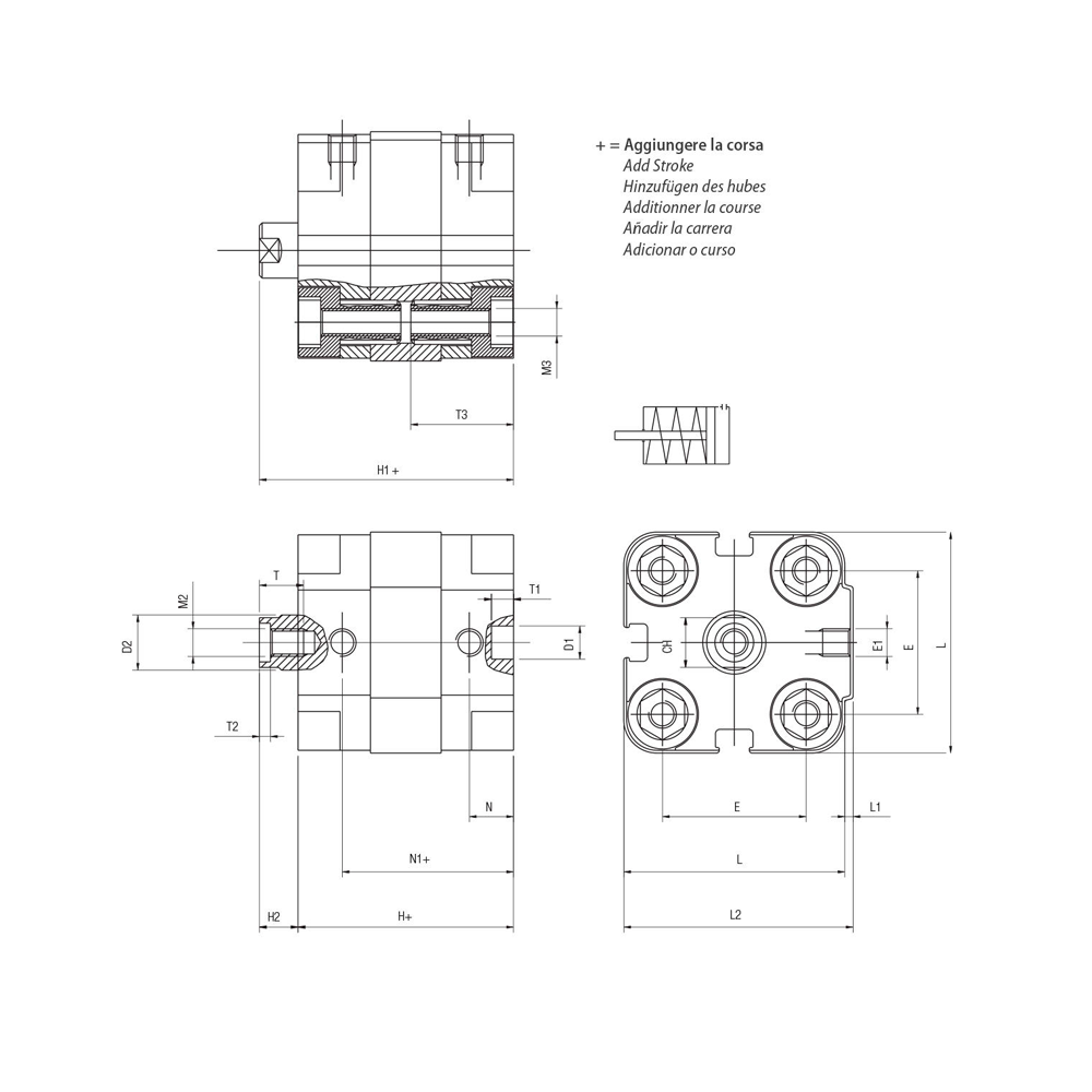 Пневмоцилиндр 20х25 Aignep QB0200025, компактный