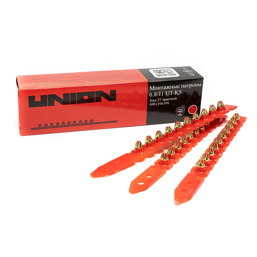 Патроны монтажные UNION UT-К5 6,8/11 красные / 100шт патроны монтажные в кассетах к 4 6 8 11 желтые 278 354дж упаковка 100 штук 10 кассет по 10 патронов