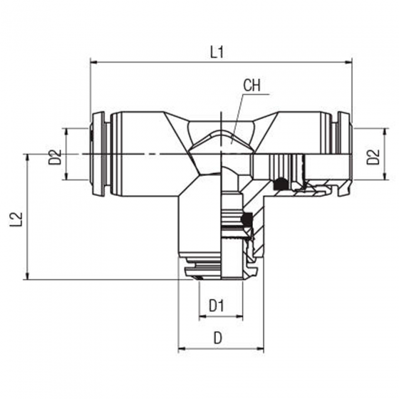 Фитинг-тройник Aignep 5523000019, цанговый Т-образный под трубки Ø4-6-4