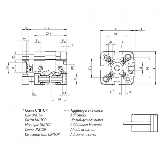 Пневмоцилиндр 25х50 Aignep WFA0250050, компактный