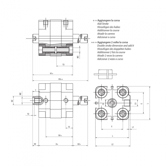 Пневмоцилиндр 40х100 Aignep QJ0400100, компактный