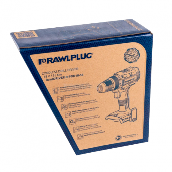 Аккумуляторная дрель-шуруповерт RAWLPLUG R-PDD18-55-XS