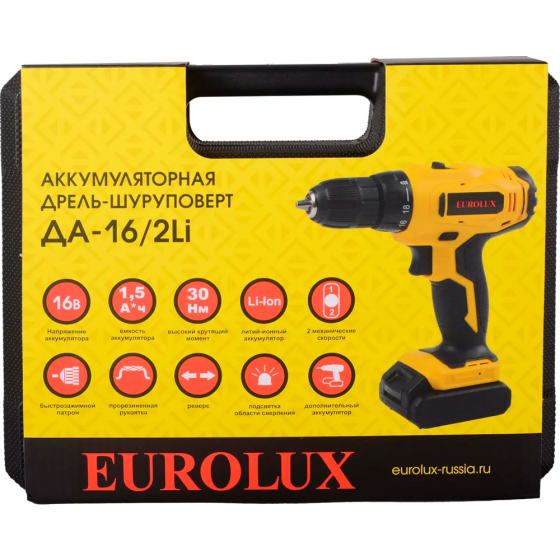 Дрель-шуруповерт аккумуляторная Eurolux ДА-16/2Li